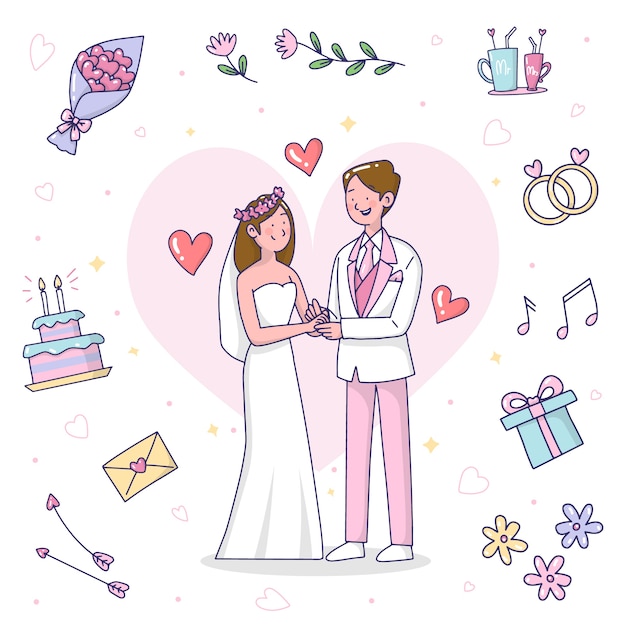 Hand-drawn wedding couples illustration