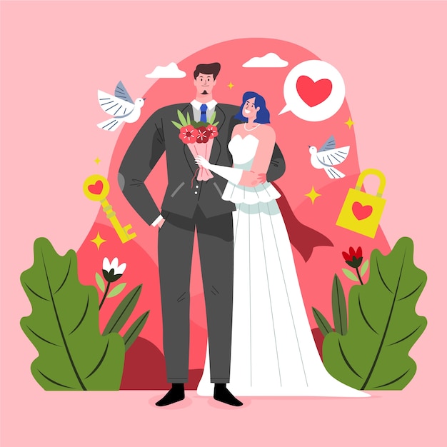 Free Vector hand-drawn wedding couples style