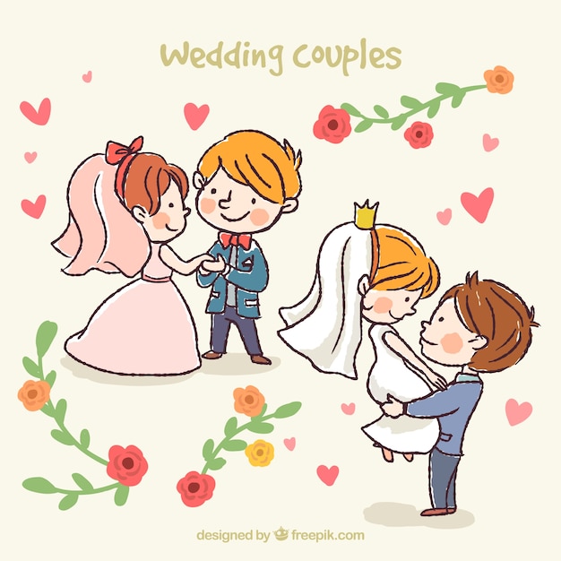 Hand drawn wedding couples