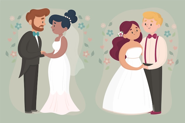 Hand drawn wedding couples