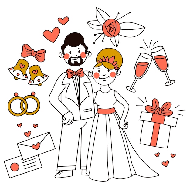 Free vector hand drawn wedding couples