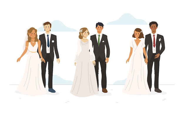 Free Vector hand drawn wedding couples