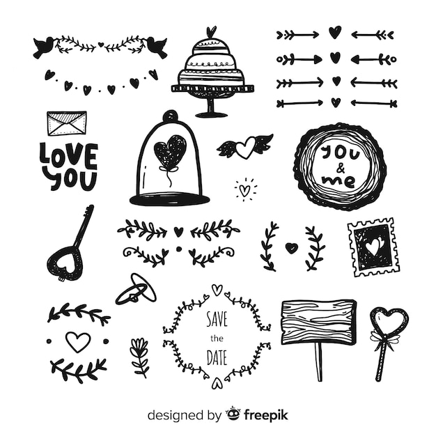 Hand drawn wedding element collection