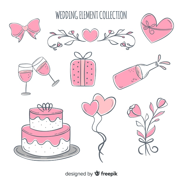 Free Vector hand drawn wedding element collection