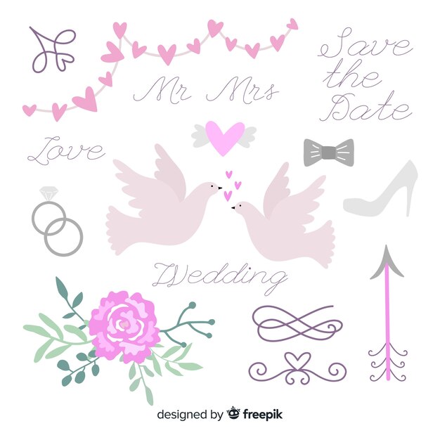 Hand drawn wedding element collection