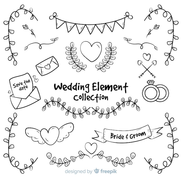 Hand drawn wedding element collection