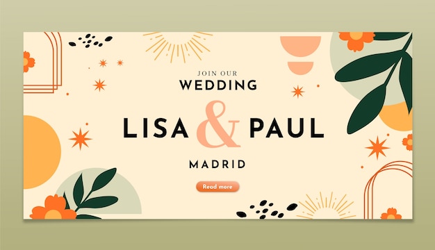 Free vector hand drawn wedding horizontal banner template