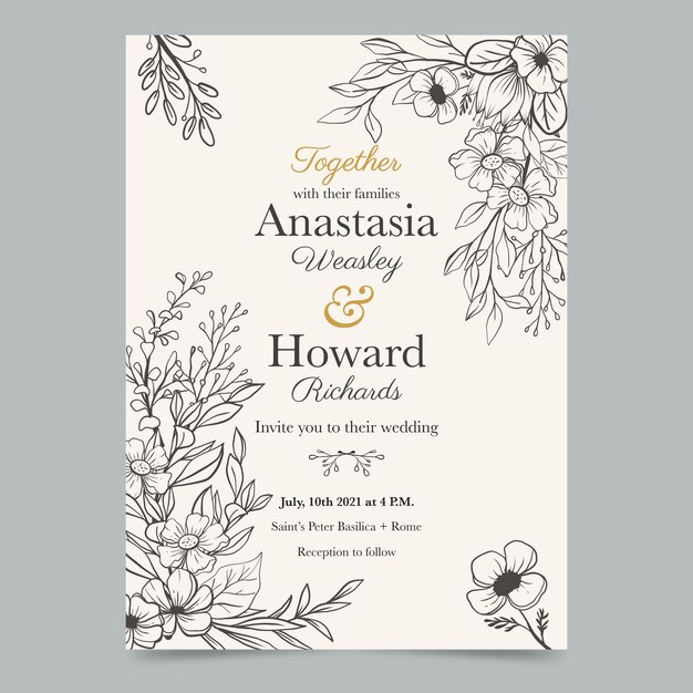 Hand drawn wedding invitation template