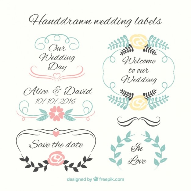 Free Vector hand drawn wedding labels set