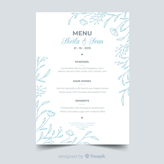 Hand drawn wedding menu template