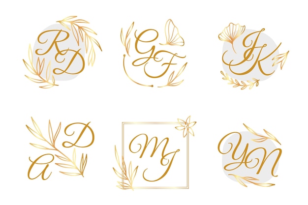 Hand drawn wedding monogram logo collection