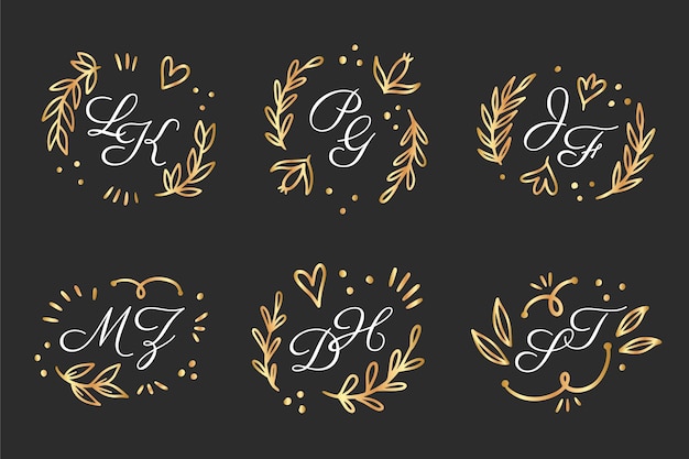 Hand drawn wedding monogram logo collection