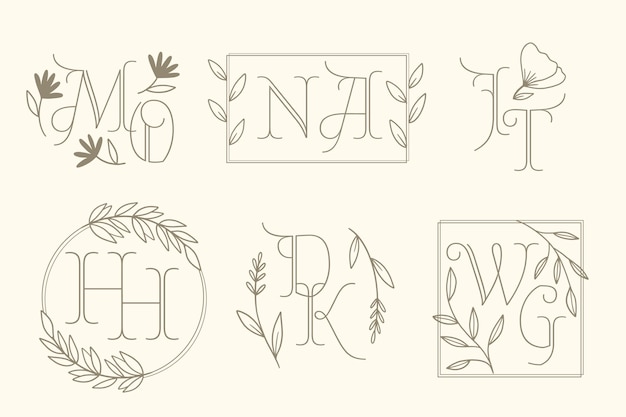 Hand drawn wedding monogram logo collection