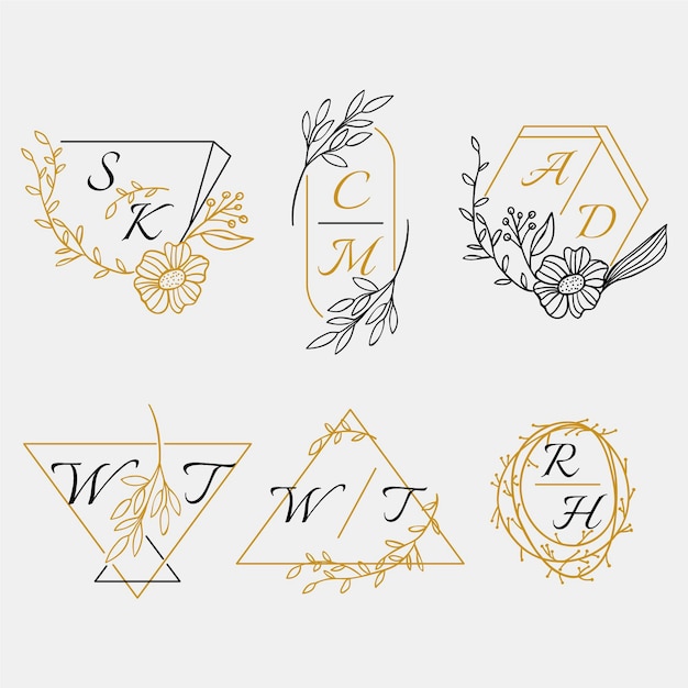 Hand drawn wedding monogram logos