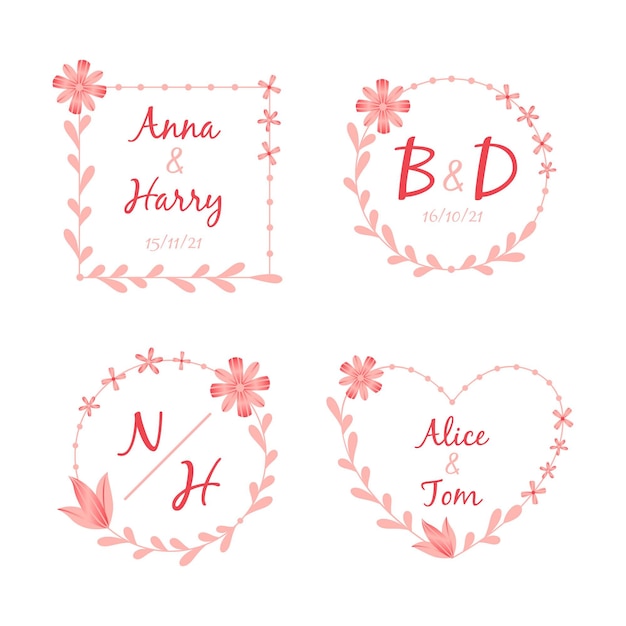 Hand drawn wedding monogram logos