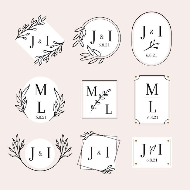 Hand drawn wedding monogram logos