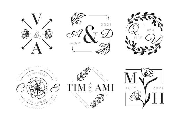 Hand drawn wedding monogram logos