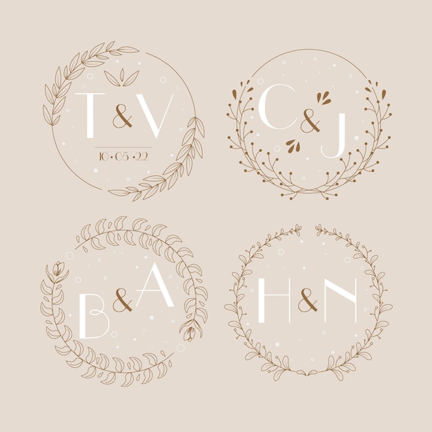 Free vector hand drawn wedding monogram logos