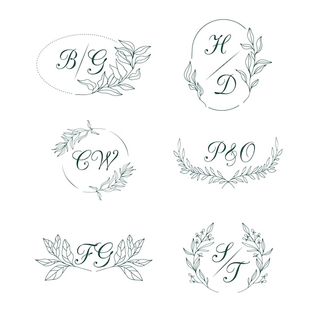 Hand drawn wedding monogram logos