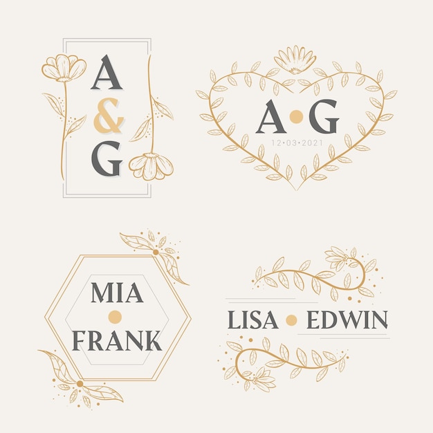 Hand drawn wedding monogram logos