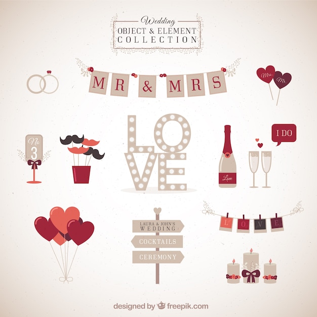 Free Vector hand drawn wedding obeject and elements