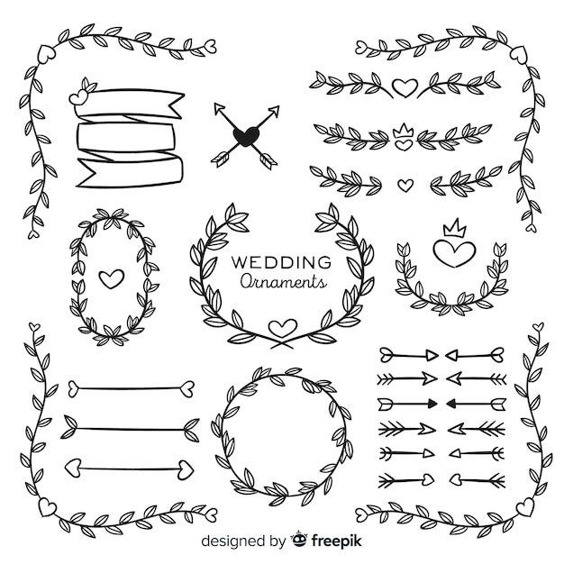 Free Vector hand drawn wedding ornament collection isolated