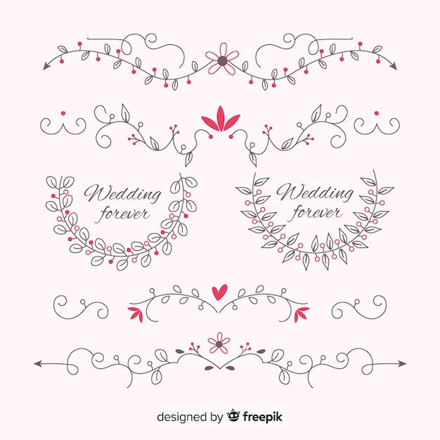 Free vector hand drawn wedding ornament collection