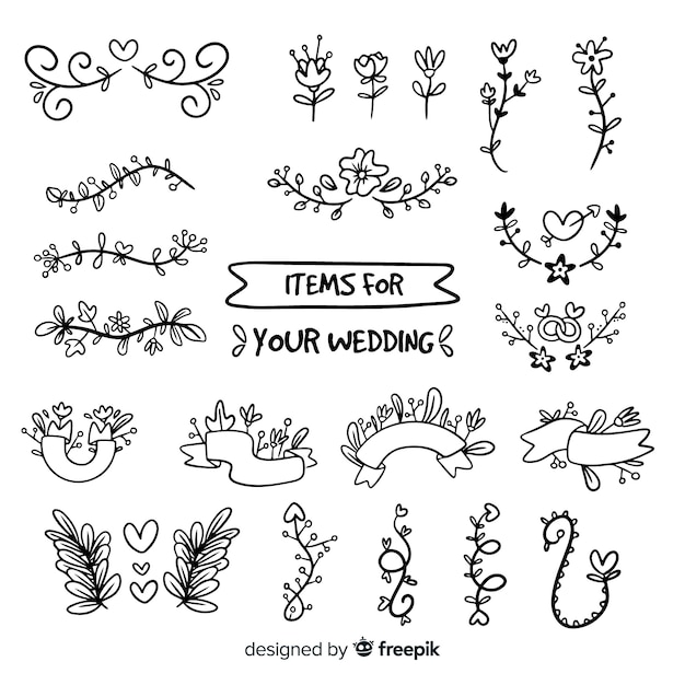 Free vector hand drawn wedding ornament collection