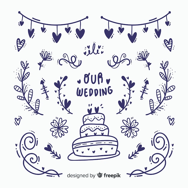 Free Vector hand drawn wedding ornament collection