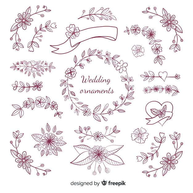 Free vector hand drawn wedding ornament collection