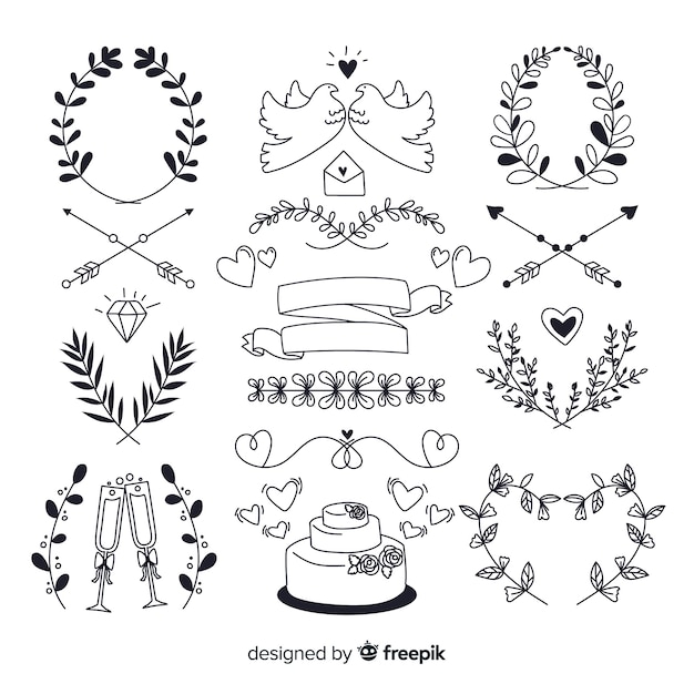 Free Vector hand drawn wedding ornament collection