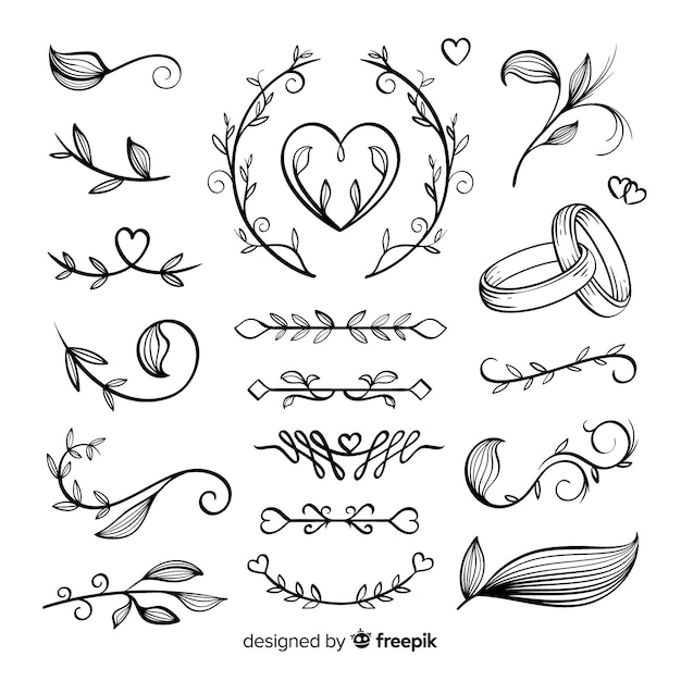 Free vector hand drawn wedding ornament collection