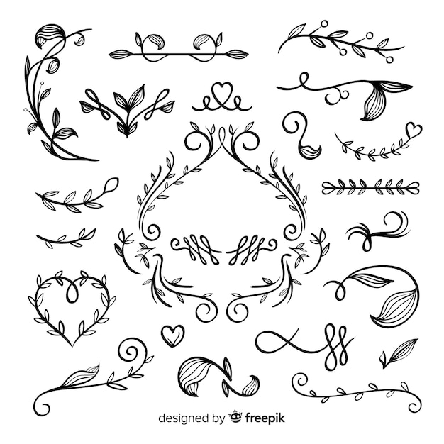 Free vector hand drawn wedding ornament collection