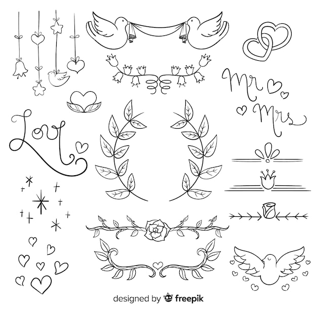 Free Vector hand drawn wedding ornament collection