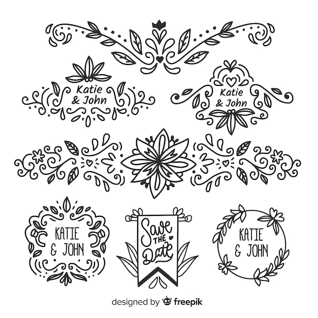 Hand drawn wedding ornaments collection