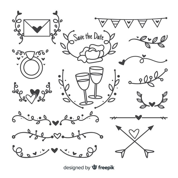 Hand drawn wedding ornaments collection