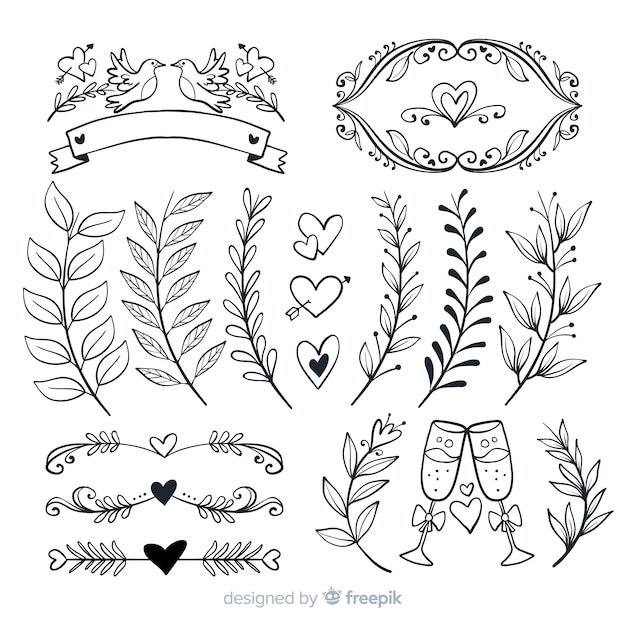 Free Vector hand drawn wedding ornaments collection