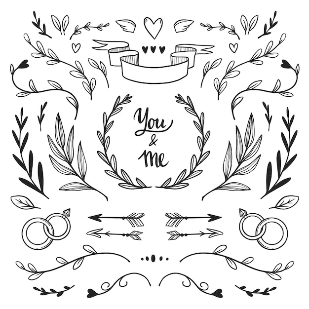 Hand drawn wedding ornaments collection