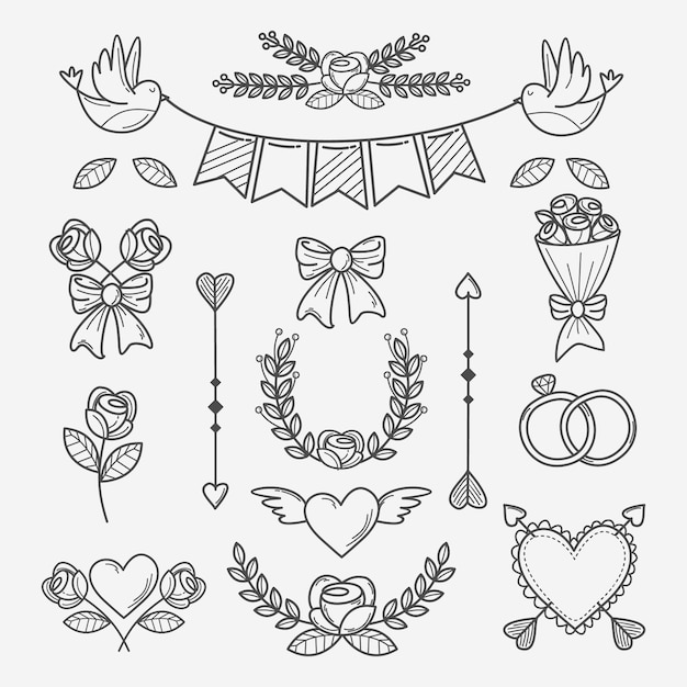 Free Vector hand drawn wedding ornaments collection