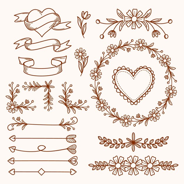 Hand drawn wedding ornaments collection