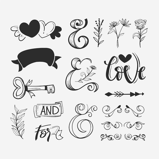 Free Vector hand drawn wedding ornaments collection