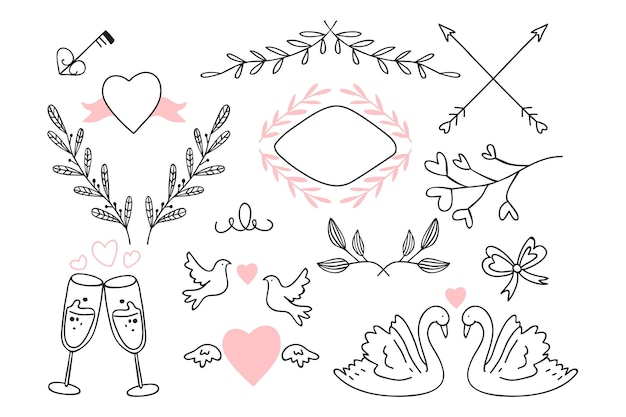 Free Vector hand drawn wedding ornaments collection