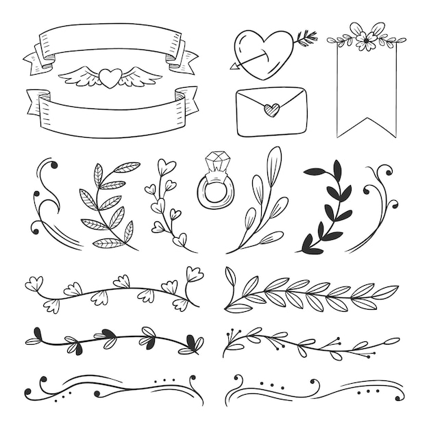 Hand drawn wedding ornaments collection