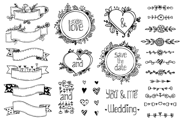 Hand drawn wedding ornaments collection