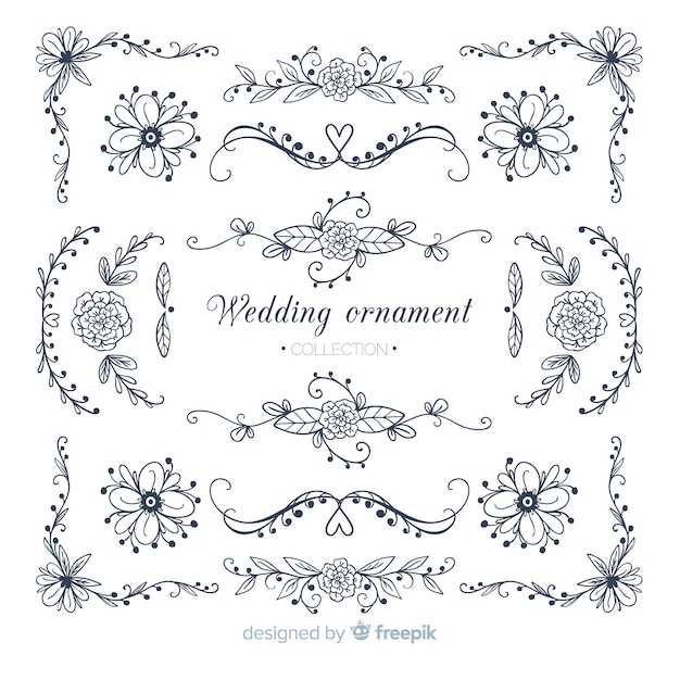 Free vector hand drawn wedding ornaments collection