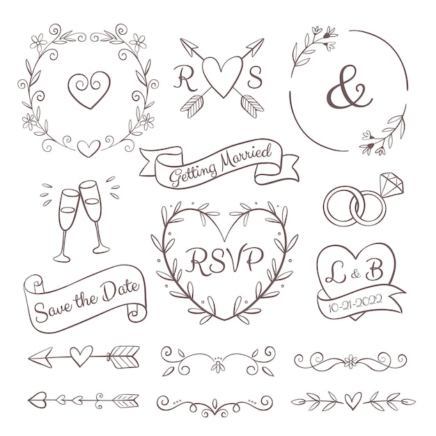 Hand drawn wedding ornaments collection