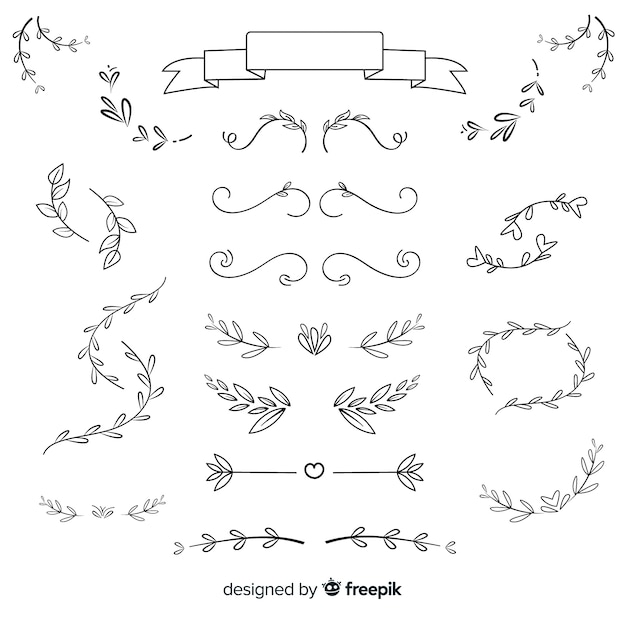 Hand drawn wedding ornaments pack