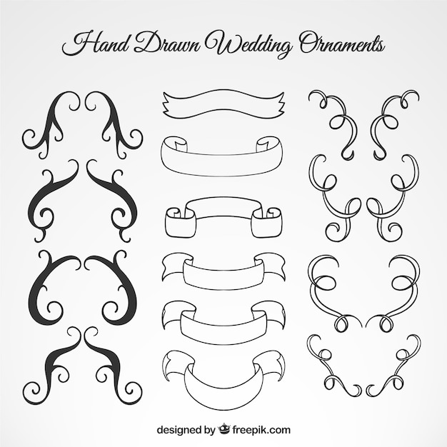 Free Vector hand drawn wedding ornaments set