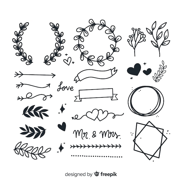 Hand drawn wedding ornaments set