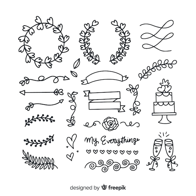 Hand drawn wedding ornaments set